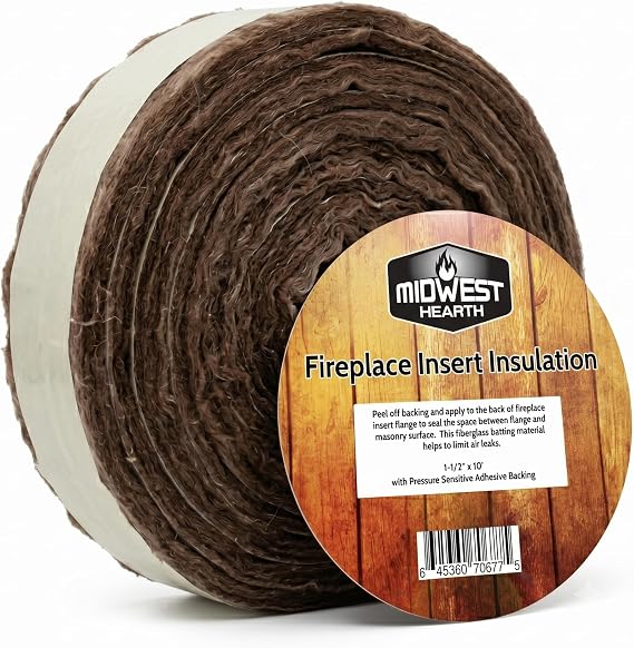 Midwest Hearth Fireplace Insert Insulation Strip 1-1/2" x 10' Roll with Self-Adhesive Backing | Dark Brown Fiberglass, 225F Rated | Seals Gap Between Insert Flange and Masonry