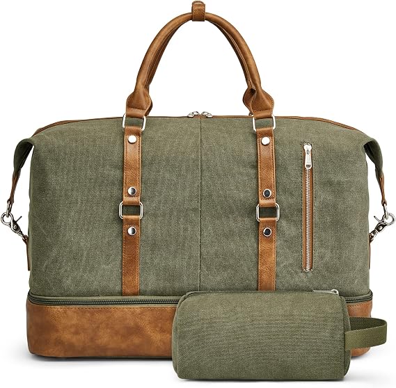 S-ZONE Weekender Bag for Men Canvas Duffle Overnight Travel Bag Army Green