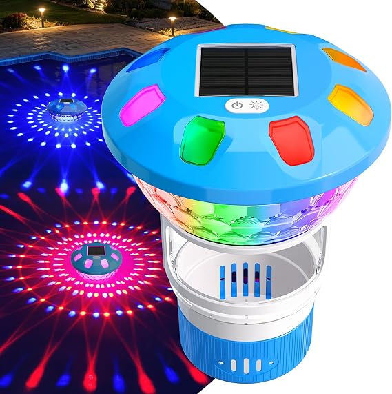 LanSuper Solar Pool Chlorine Floater with Colorful Light,Chlorine Dispenser