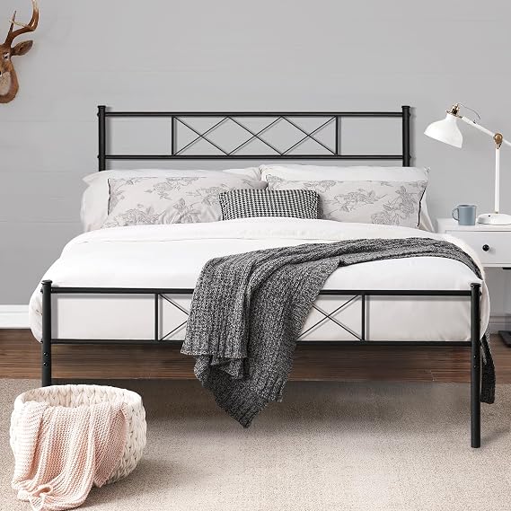 VECELO Metal Platform Bed Frame Mattress Foundation with Headboard & Footboard / Firm Support & Easy Set up Structure, Full, Black