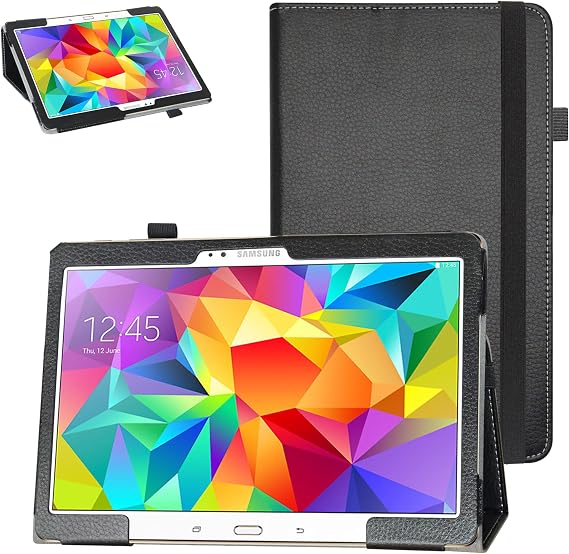 Samsung Tab S 10.5 T800 Case,Bige PU Leather Folio 2-Folding Stand Cover for 10.5" Samsung Galaxy Tab S 10.5 Sm-t800 Sm-t801 Sm-t805 t807 Tablet,Black