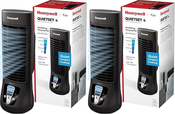 Honeywell QuietSet Personal Table Fan, Oscillating Personal Desk Fan For Bedroom with Quiet Operation, 4 Levels of Power and Sound, Black, HTF210B (Pack of 2)