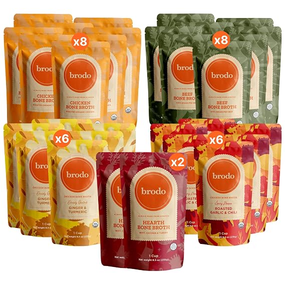 Brodo Bone Broth Ultimate Variety Bundle, 5 Flavors, 6 Cups Each (30 Cups Total)