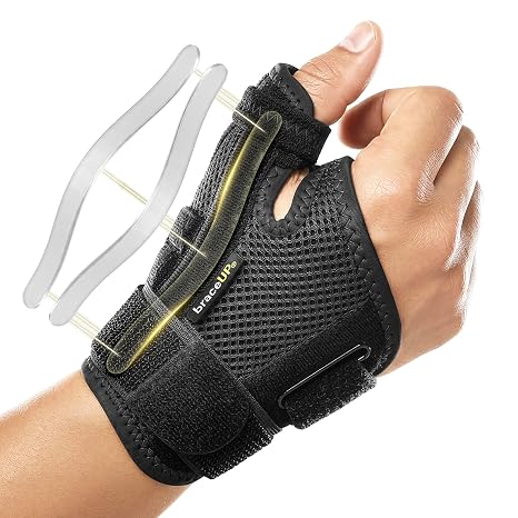 BraceUP Thumb Spica Splint Brace Right Left Hand Women and Men, CMC with Thumb Support, for Arthritis, Tendonitis, Carpal Tunnel Pain Relief and Thumb Sprain (Black)