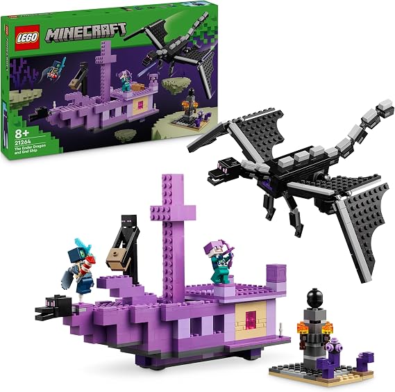 LEGO Minecraft Ender Ejderhası ve End Gemisi 21264-8 Yaş ve Üzeri Macera Oyunları Seven Çocuklar İçin Minecraft Video Oyununa Dayalı Yaratıcı Oyuncak Yapım Seti, Doğum Günü Hediyesi (657 Parça)