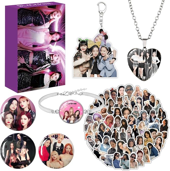 Korean music idol Merch Gift Set, Necklace, Badge, Photocards
