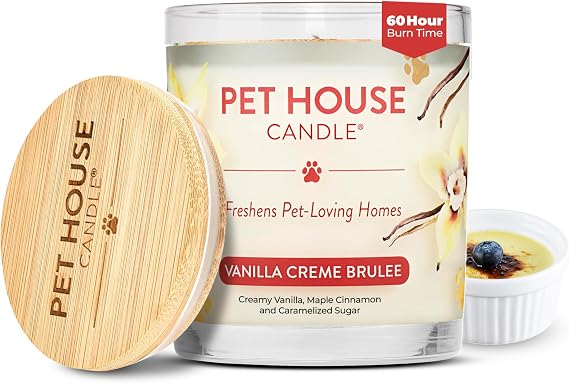 Pet House Candle Plant-Based/Soy - Clean Burning Scented, Long Lasting Pet Odor Candle for Home - Vanilla Creme Brulee