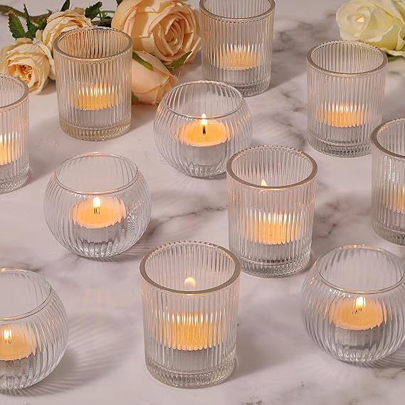 30pcs Assorted Clear Votive Candle Holders for Wedding Centerpiece,Clear Candle Holders Bulk for Table Decor,Tea Light Candle Holder Glass for Home Decor,Dinner Party and Festival Decoration