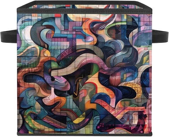 Foldable Storage Box, Fabric Storage Basket, Cube, Organiser, Bins with Handles for Clothes, Books, Closet, Bedroom, Home - Abstract Zig Zag