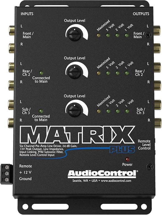 AudioControl Matrix Plus 6-Channel High Voltage Line Driver for Car Audio Systems, Boost Factory Radio Signal Signal to 9.5V RMS (13V Max) for Amplifiers & Subwoofers, Subsonic Filter, Low Distortion