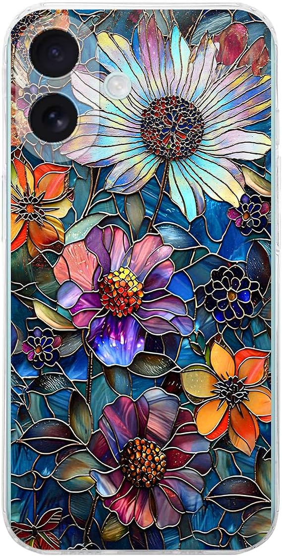 PrintiFy iPhone 16 Plus ile Uyumlu Vitray Mücevher Flora Tasarımlı Şeffaf Silikon Kılıf