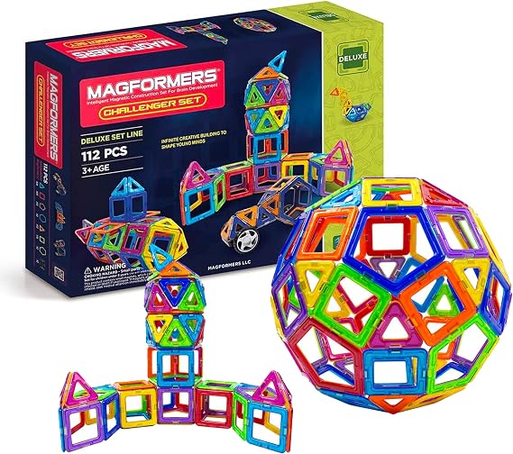 Magformers Challenger Deluxe Set, 112 Pieces, Rainbow Colors - Ages 3+, Multicolor - Educational Magnetic, Shapes, Tiles, Building STEM Toy Set