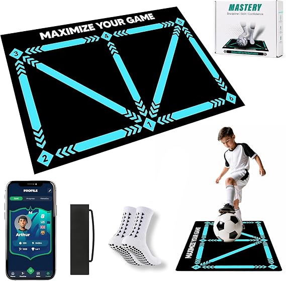 Football Training Mat 90x60cm + Mastery APP Football Gifts for Boys Girls