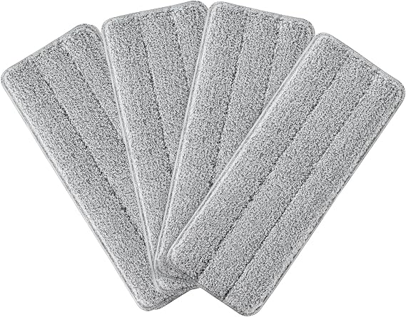 BOSHENG Flat Mop Pads, Reusable Mop Cleaning Refills, Microfiber Pads for BOSHENG Flat Mop or Mop Bucket System, Pack of 4 Washable 13-Inch Mop Heads - Grey