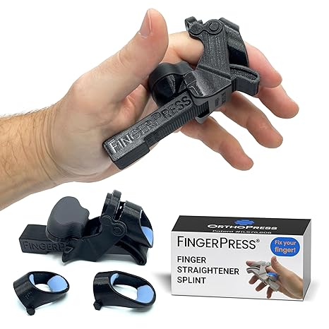 Finger Straightener | PIP Extension Orthosis/Splint For Bent Fingers, PIP Flexion Contractures | Adjustable Joint Stretcher Device | Made in USA | Black/X-Small