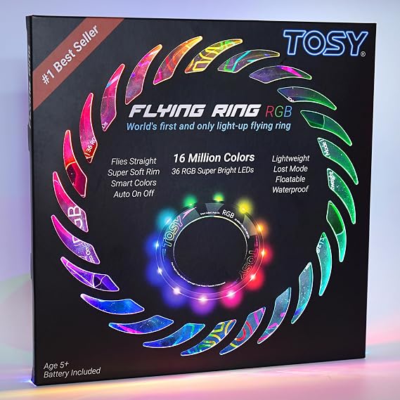 TOSY Flying Ring - 36 RGB Multicolor LEDs, Super Bright, Lost Mode, Auto Light Up, Easter Basket Stuffers Gift for Kid/Teen/Boy/Girl, Safe, Waterproof, Pool/Beach/Camping Toy