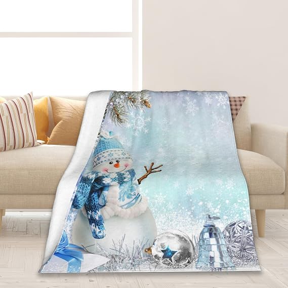 Christmas Snowman Pinecone Throw Blanket Soft Warm Cozy Lightweight Flannel Blanket for Bedding Sofa Travel 50"X60"