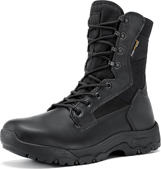 FREE SOLDIER Men's LT Military Tactical 8" Daily Work Boots | Durable Leather, Arch Support, All-Day Comfort, Anti-Slip Outsole, For Hiking, Hunting, Outdoor Work