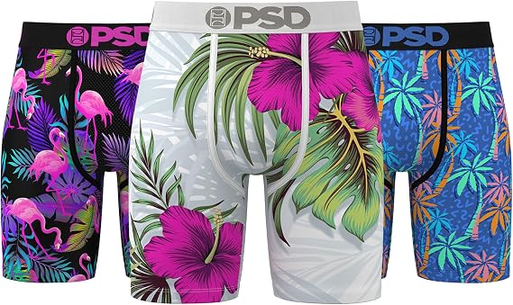 PSD Underwear Mens Boxer Briefs - Island Vibes 3-Pack, 7 Inch Inseam, Moisture-Wicking, Stretch Boxer Briefs for Men Pack, Large