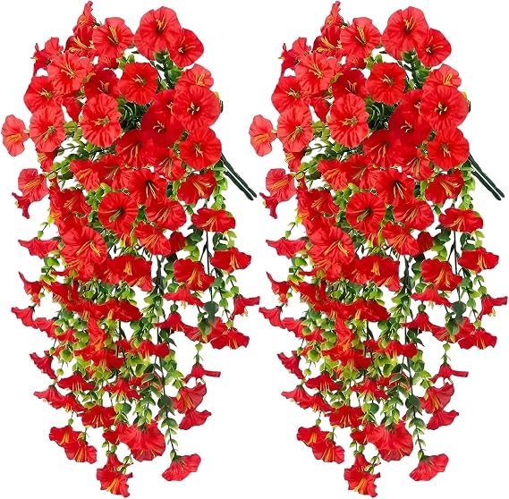 chenyu 4Pcs Artificial Hanging Flowers Red Artificial Plants Outdoor