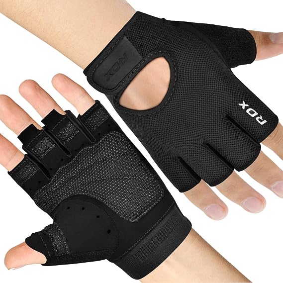 RDX Weight Lifting Gloves Gym Fitness Workout, Anti Slip Palm Protection Half Finger, Adult & Kids Exercise Glove for Powerlifting Deadlifting Bodybuilding Calisthenics Cycling Climbing, Men Women