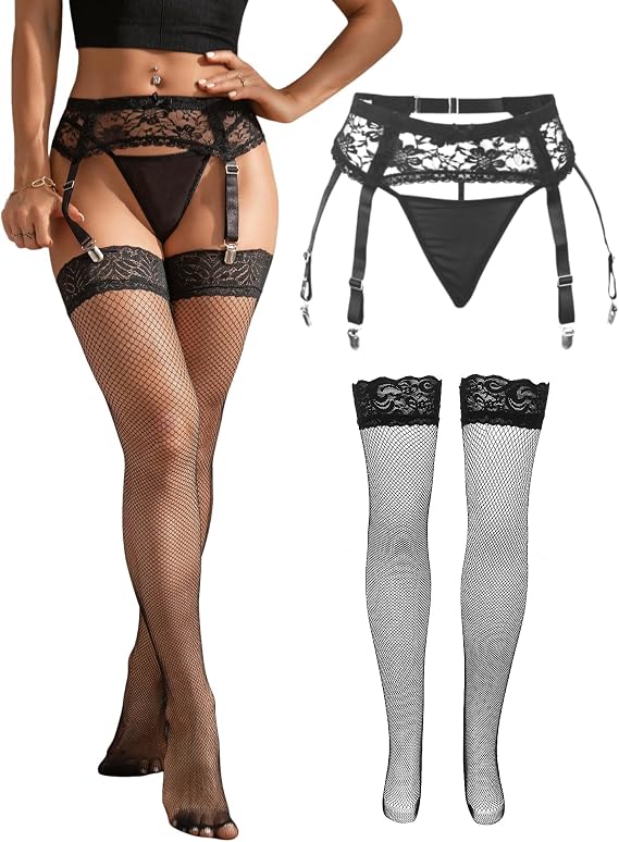 Women Floral Lace Garter Belt Set with 4 Straps Plus Size Suspender Belt