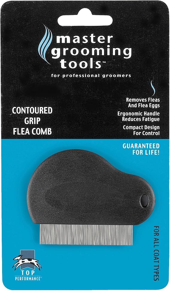 Master Grooming Tools Contoured Grip Flea Combs Ergonomic Combs for Removing Fleas, Black, 3-inch