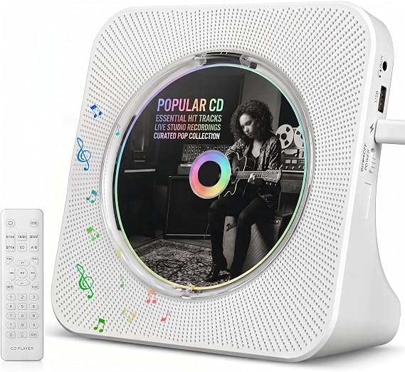 Portable CD Player for Home,Bluetooth CD Player with Speakers,White