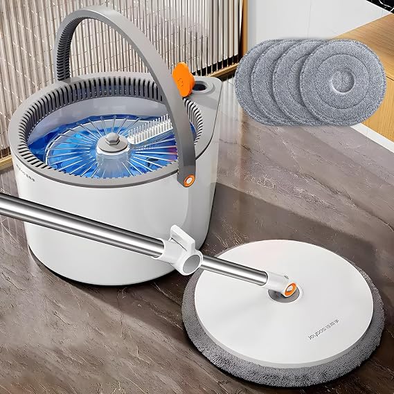 JOYBOS 360 Spin Mop and Bucket Set with Self Separation Dirty, Includes Round Spin Mop, Clean and Dirty Water Separation System and 4 Thick Machine Washable Mop Pads