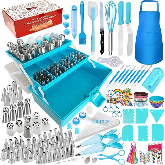 Makmeng Cake Decorating Tools Supplies Kit - 368Pcs Baking Supplies with Storage Case for Beginners - Icing Piping Bags and Tips Set For Cookies, Cupcake & Cake Frosting Fondant Decorating