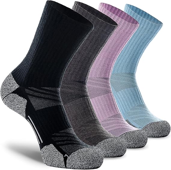 CWVLC Crew Hiking Socks, Cushion, Moisture Wicking, Arch Compression Boot Socks