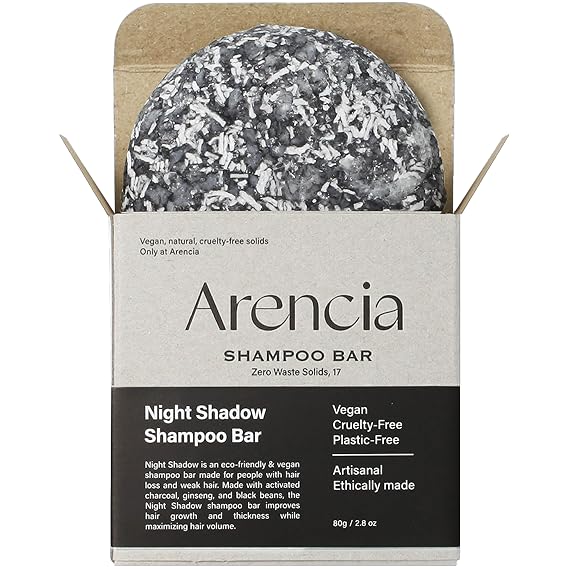 ARENCIA Night Shadow Biotin Shampoo Bar for Regrowth & Hair loss, Darkening, Gray Hair | Strengthening & Volumizing | Normal to Oily Hair | Vegan, Natural, pH balanced, Sulfate free