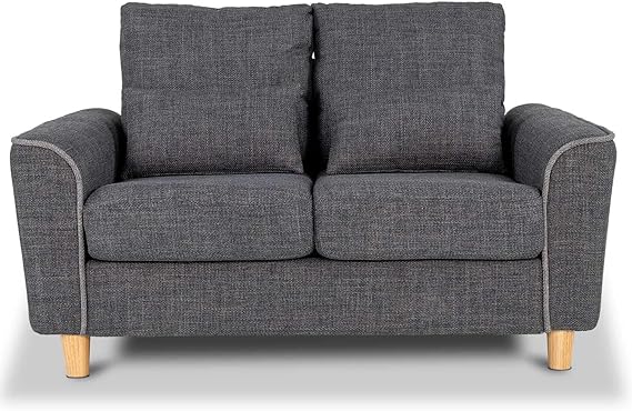 2 Seater Sofa in Dark Grey Fabric with 2 Lumbar Cushions