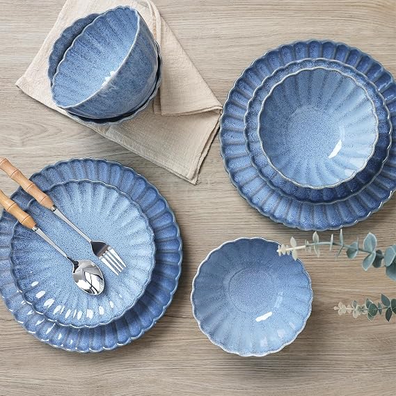 12 Pieces Stoneware Dinnerware Set, Microwave and Dishwasher Safe, for 4