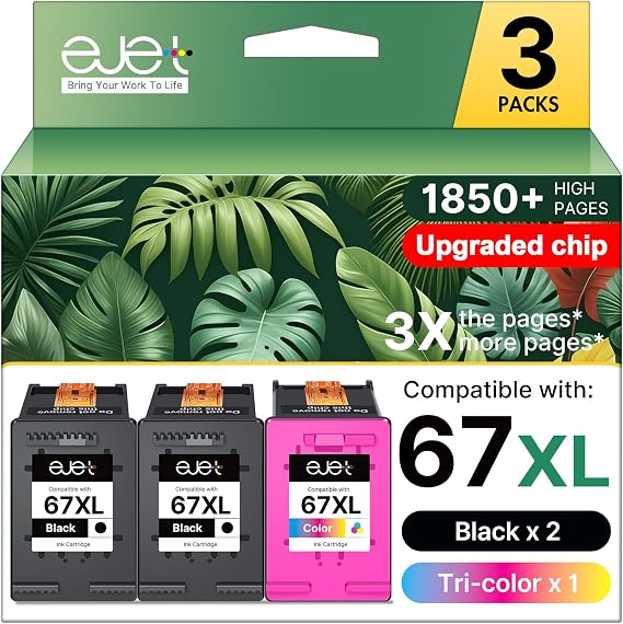 67XL 3-Pack for HP Ink 67 for HP 67XL Ink Cartridges Black/Color Combo Pack