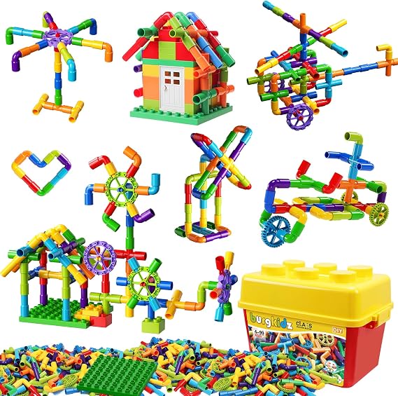 burgkidz STEM Tube Building Set: 188 Pcs Build Cars w/Wheels & Tub | Build cars, planes, houses & more: 162 tubes, 24 wheels, 2 baseplates. Compatible w/ major brands. Guide & tub included