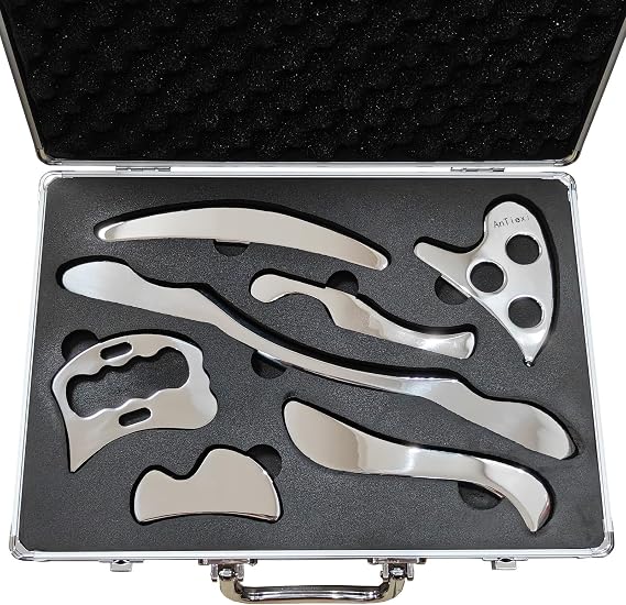 Stainless Steel Gua Sha Scraping Massage Tool Set,Muscle Scraper Tool,IASTM Tool Set Great Soft Tissue Mobilization Tool Physical Therapy (AnTiexi-7pcs)