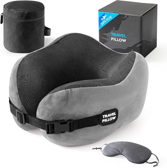 Neck Pillow Travel Pillow, Light Gray with Eye Mask
