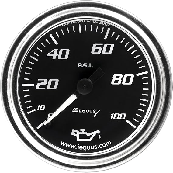 Equus 7244 2" Mechanical Oil Pressure Gauge, Chrome with Black Dial