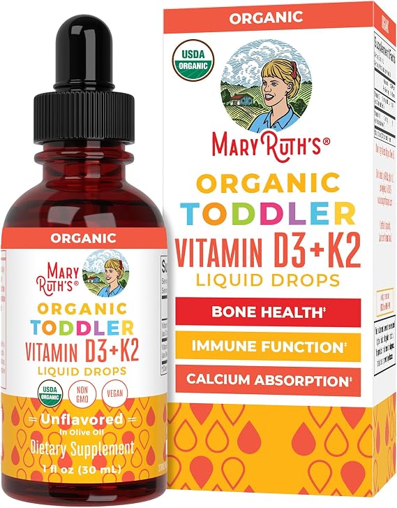 MARYRUTH'S Organic Toddler Vitamin D3+K2 Liquid Drops, Unflavored, 1 fl oz