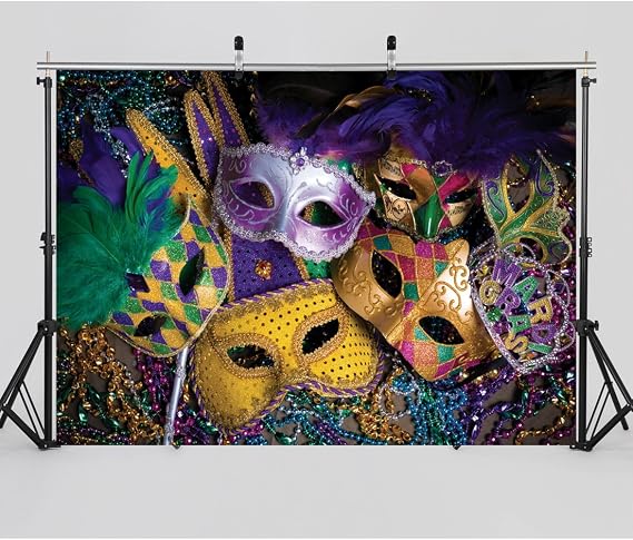 7X5ft Mardi Gras Backdrop Carnival Masquerade Photography Backgrounds Mask Colorful Backdrop Party Decoration Banner Studio Props 11079