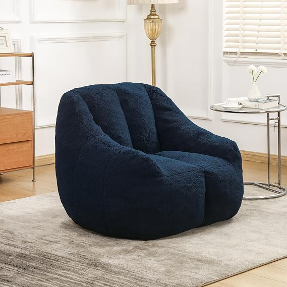 Bean Bag Chair with Filler, Bean Bag Sofa with Tufted Soft Stuffed Filling, Fluffy and Lazy Sofa, Comfy Cozy BeanBag Chairs with Memory Foam for Dorm, Apartment, Living Room,Darkblue