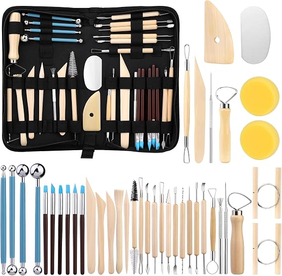 Clay Tools Kit, Pottery Tools, Polymer Clay Tools, Clay Sculpting Tools with Dotting Tools, Modeling Clay for Modeling, Smoothing, Cleaning, Carving, Shaping, and Sculpting