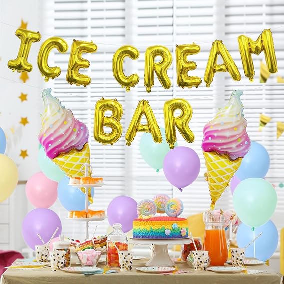 Ice Cream Party Decorations Ice Cream Bar Supplies Ice Cream Bar Balloons Banner Ice Cream Birthday Party Decorations Ice Cream Themed Decor Backdrop Favors