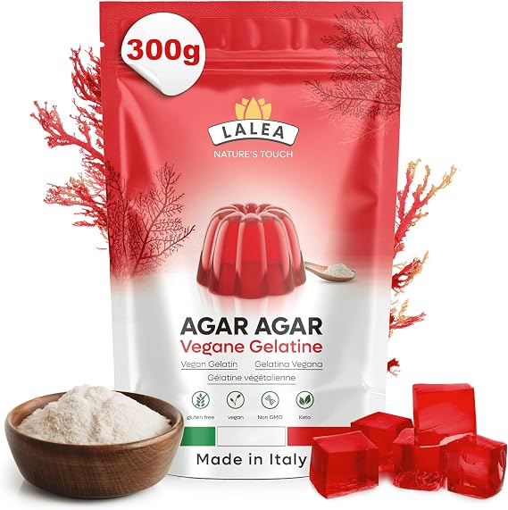 LALEA- Agar Agar Powder 300 g - Vegan Gelatin Powder - Gluten Free, Vegetable Gelatin - Premium Quality for Gelling Agents and Thickeners, Halal, Kosher and Keto