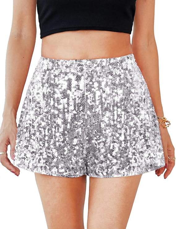 MANER Women's Sequin Shorts Sparkly Stretchy Night Out Party High Waisted Shorts