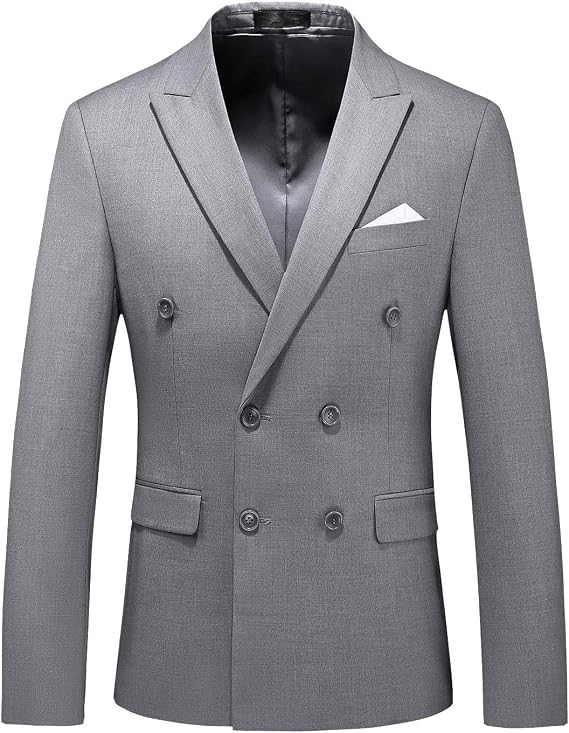 MOGU Men's Double-Breasted Suit Blazer Slim Fit Solid Color Sport Coat Jacket for Business, Wedding, Prom & Formal Events