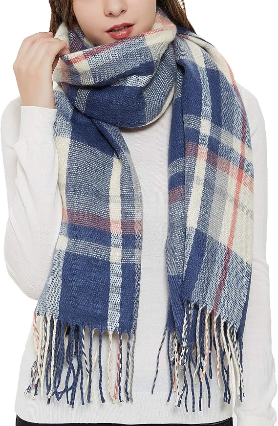 Wander Agio Women's Fashion Long Shawl Big Grid Winter Warm Lattice Large Scarf