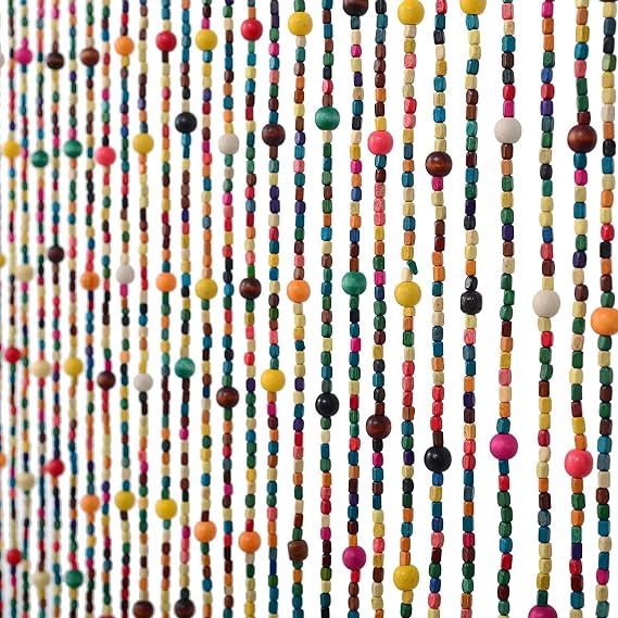 36" x 79" 41 Strands Rainbow Colorful Hippie Wood Beaded Curtain Boho-Bohemian Natural Wooden Door Doorway Beads Bamboo-Like Window Front Door Decor Curtains Home Decor Gift Set