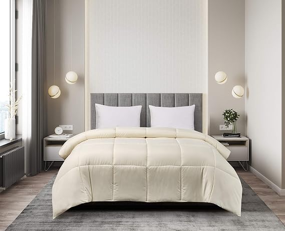 Blue Ridge Home Fashions Microfiber Down Alternative All Season Comforter-Hypoallergenic Polyester Fill, Full/Queen, Ivory